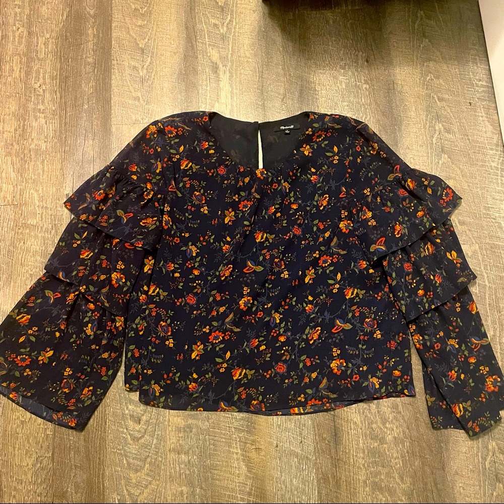 Madewell Floral Ruffle Sleeve Blouse - Large